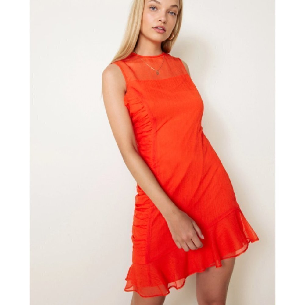 The East Order Red Orange Ruffle Mesh‎ Mini Dress
